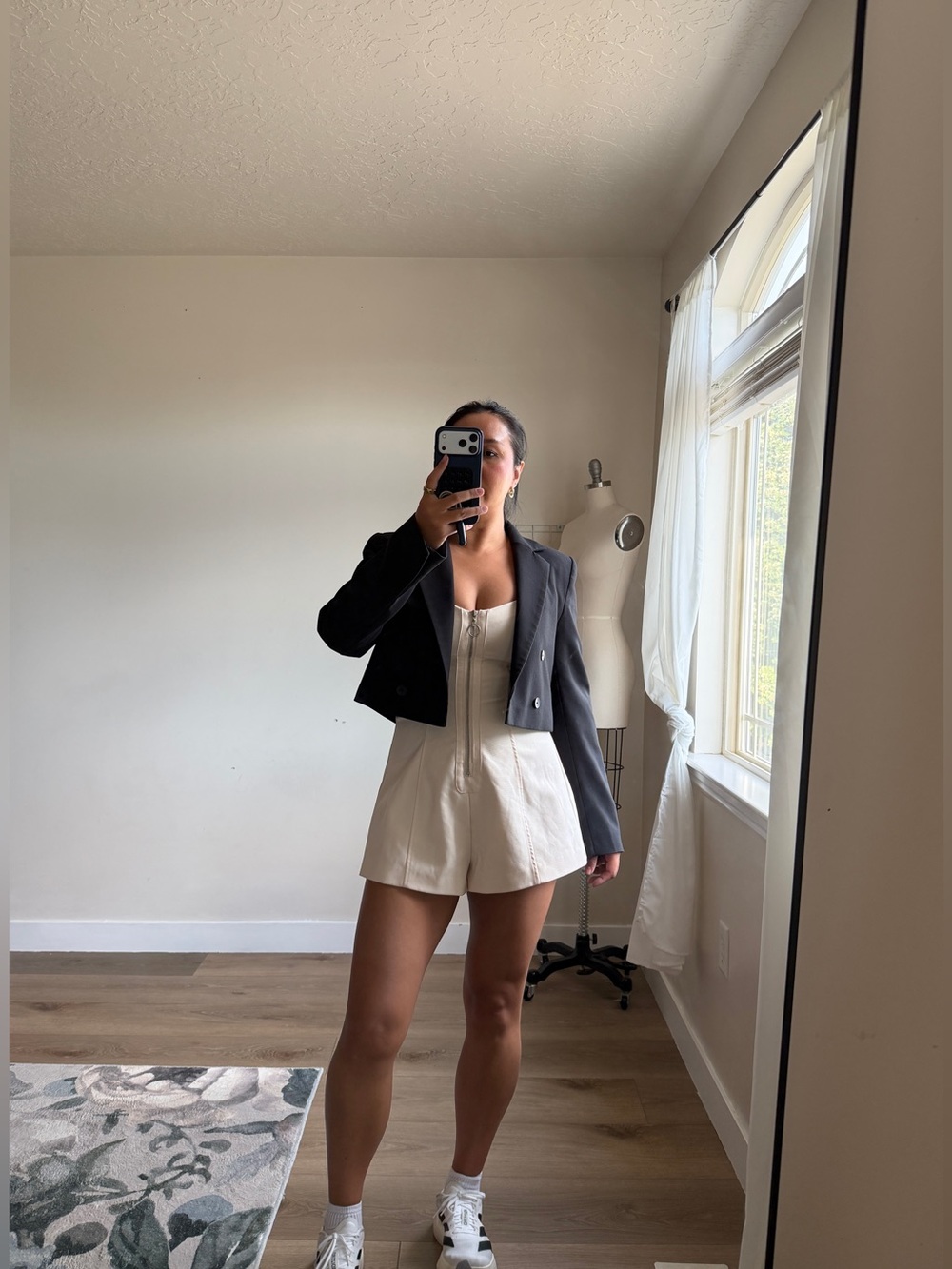 Zara Cropped Black Blazer | Double Breasted Structured Jacket | Size Large | Y2K
